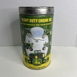 John Deere 1QT 15W-40 Oil Can Coin Bank Tin Tractor 1837-2006 Heavy Duty Vintage